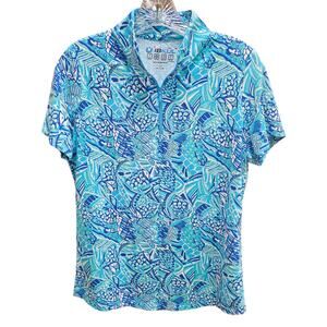 IBKUL Krista Blue Turquoise Short Sleeve Mock Neck 1/4 Zip Golf Tennis Shirt S
